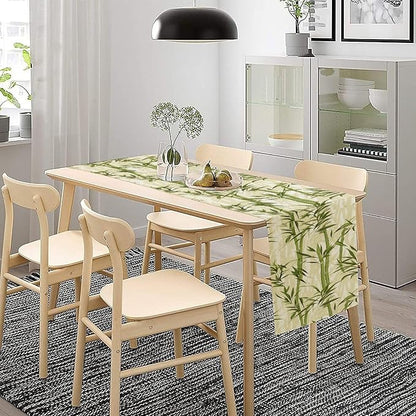 Bamboo Table Runner,Green Plant Leaf Pattern Table Cloth Kitchen Dining Table Home Party Decoration 13x36 Inch