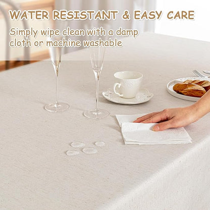 MYSKY HOME Rectangle Tablecloth, 60x60 inches, Heavy Duty Cotton Tassel Linen Look Waterproof Farmhouse Tablecloth, Wrinkle Free, Beige Tassels for Kitchen Dining, Party