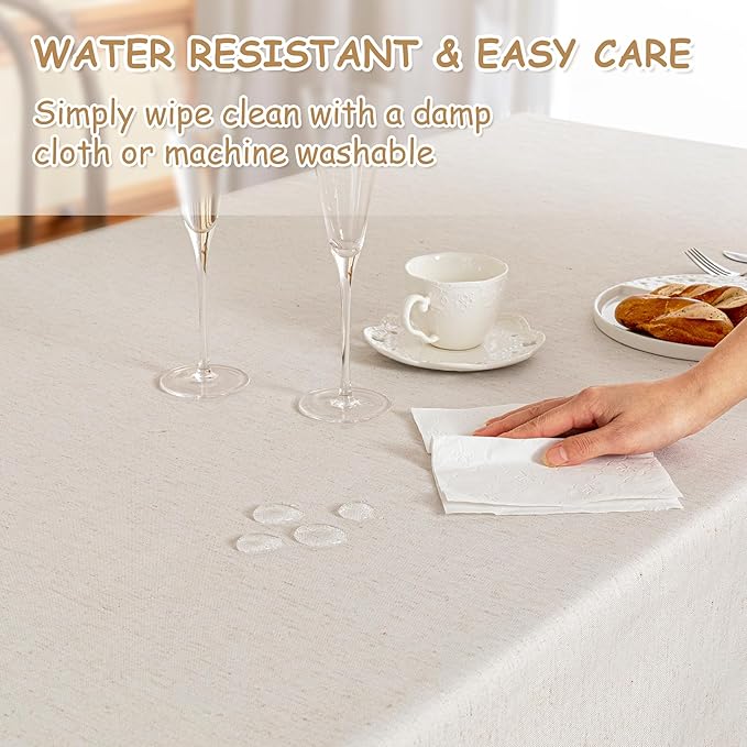 MYSKY HOME Table Cloth 60x102 in Rectangle Table, Cotton Tassel Linen Look Waterproof Tablecloths Farmhouse Tablecloth, Wrinkle Free Table Cover with Black Tassels for Kitchen Dining, Party