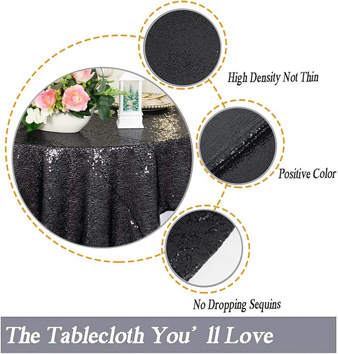 ShinyBeauty Black Tablecloths 36X36 Inch 2 Pieces Sequin Table Cloth for Party Sparkle Table Cloths Square Shimmer Table Overlay Small Wedding Birthday Halloween Tables Linen