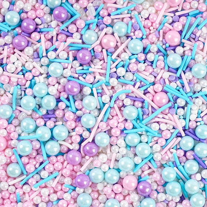 Pastel Sprinkles for Cake Decorating, 7oz Pink Purple Blue White Pearl Confetti Jimmies Mix - Sprinkles for Cupcakes, Ice Cream, Cookies, Baking Toppings - Wedding, Birthday, Christmas Party Supplies