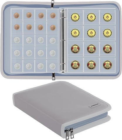 Coin Collection Book for Collector,260 Pockets Fireproof Coin Collection Holder Album,Coin Collection Organizer Storage Box Case Album for 20/25/ 27/30/ 38mm Coins,Silver