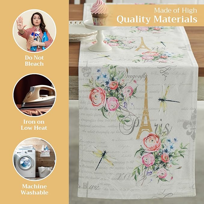 Maison d' Hermine Table Runner 100% Cotton Double Layer Table Runners 72 inches Long Decorative for Home Kitchen Dining Party Wedding Bridal Shower Spring Summer (Champ De Mars, 14.50" x 72")