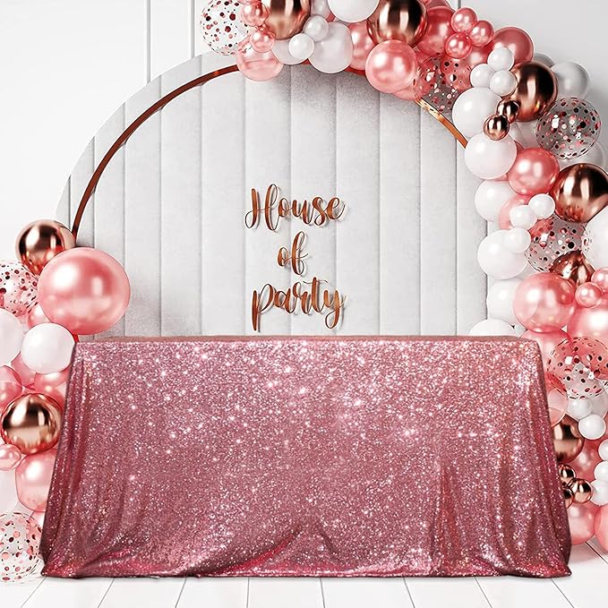 SquarePie Sequin Tablecloth 90 x 132 Inch Fuchsia Pink Sparkly Table Linen for Wedding Party
