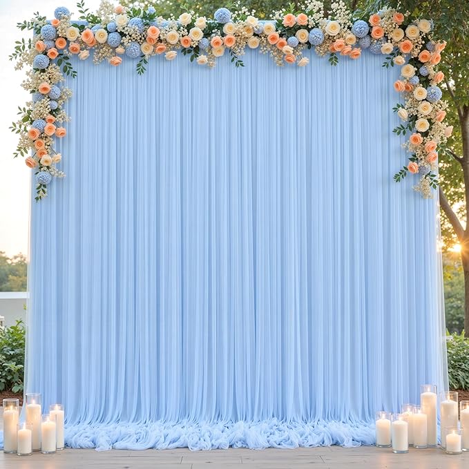 Baby Blue Tulle Backdrop Curtain for Parties Wedding,10ft x 10ft Wrinkle Free Curtain Backdrop,2 Layer Drapes for Backdrop,Polyester Back Drop for Bridal Shower Birthday Baby Shower Photography