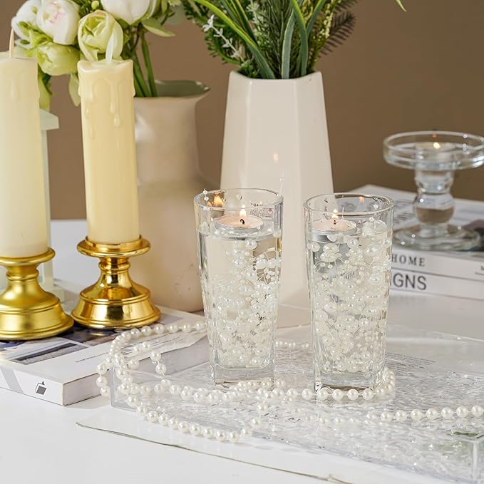 13Feet Pearl String Spool Roll for Floating Candles Faux Pearls Strands Garland for Vase Filler Wedding Centerpiece Christmas Table Decor (Ivory)