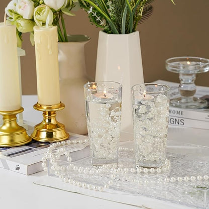 13Feet Pearl String Spool Roll for Floating Candles Faux Pearls Strands Garland for Vase Filler Wedding Centerpiece Christmas Table Decor (Ivory)