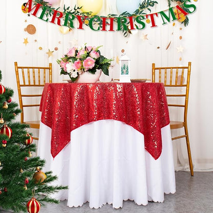 ShinyBeauty Sequin Tablecloth Square 54x54-Inch Red Table Cloths for Round Table Red Sequins Fabric Overlay Glitter TableCloths Linen for Party Small Cover for Wedding Reception