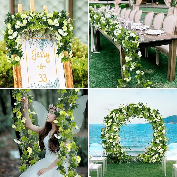 JUSTOYOU 2 Pack (15.8FT) Fake Rose Garland, Artificial Rose Vines Flowers Hanging Silk Rose Vine Wedding Home Backdrop Party Arch Arrangement Decoration