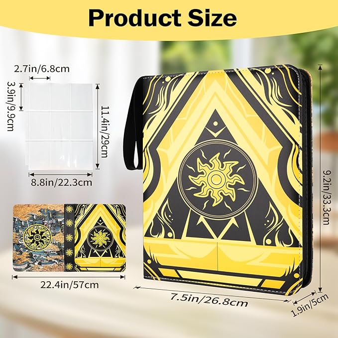 9 Pocket Card Binder for MTG/YGO/PTCG/Game Cards, Holds 900 Cards,Premium Card Collector Book for TCG Players,Toys Gifts for Kids(Yellow)