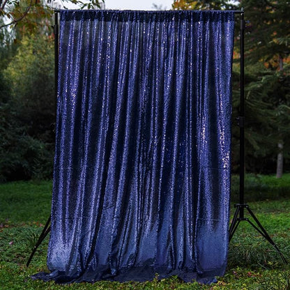 JYFLZQ Navy Blue Sequin Backdrop Curtains 2ft x 8ft 2 Panel Glitter Photo Booth Backdrops Sparkly Photography Background Drapes for Parties Wedding Bridal Showers