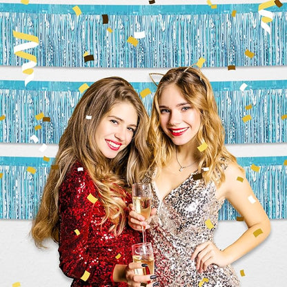 6 Pack 10 Feet Light Blue Foil Fringe Garland Metallic Tinsel Streamers Banner Wall Hanging Curtain Backdrop for Parade Floats, Birthday, Graduate, Mother's Day, Wedding Party Decoration