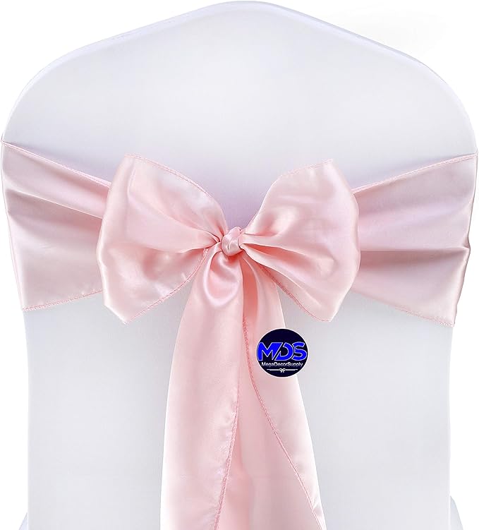 MDS Pack of 75 PCS Satin Chair Sashes Charmeuse Sateen Dining Chair Bows Ribbon Ties Back Sash for Wedding Party Birthday Home Hotel Restaurant Banquet Decoration (7 x 108 Inch, Blush Pink)