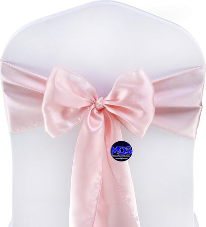 MDS Pack of 75 PCS Satin Chair Sashes Charmeuse Sateen Dining Chair Bows Ribbon Ties Back Sash for Wedding Party Birthday Home Hotel Restaurant Banquet Decoration (7 x 108 Inch, Blush Pink)