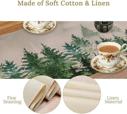 Foggy Forest Table Runner,Green Forest Natural Landscape Table Runner for Kitchen Dining Table Home Party Decoration 13x60 Inch