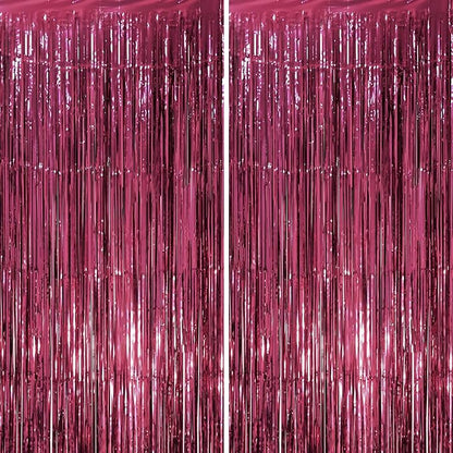 2 Pack Burgundy Foil Fringe Backdrop Curtains, Tinsel Streamers Party Decorations, Fringe Backdrop, Door Shimmer for Retro Theme Party