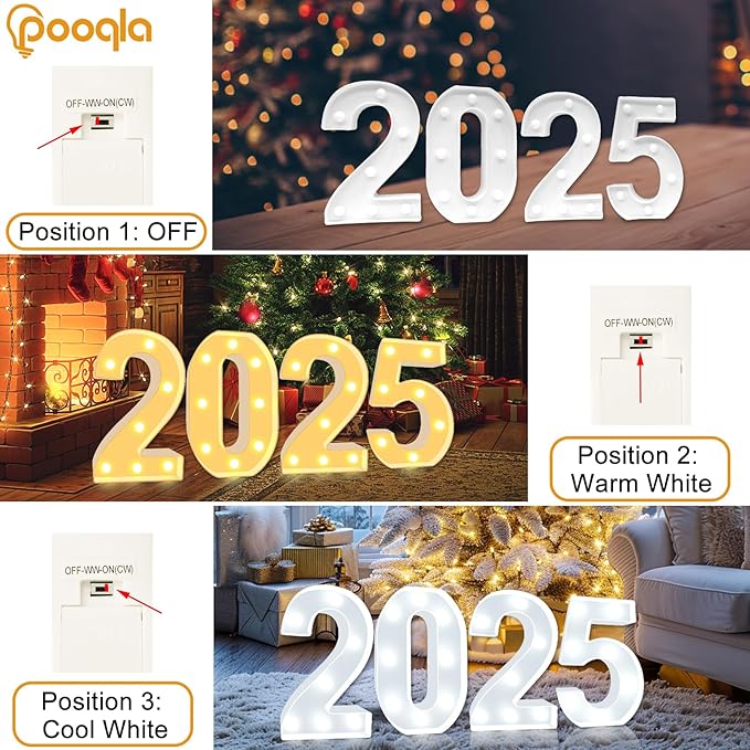 Pooqla LED Light Up Numbers, Warm White and Cool White Decorative Lighted Marquee Numbers for 8th Birthday Party, Gift for Boys Girls, Wedding, Night Light, 8th Birthday Decoration, Number 8