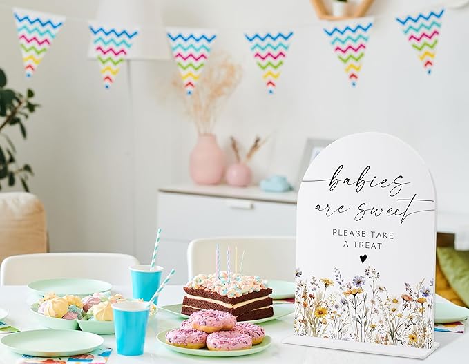 Acrylic Table Signs, Boho Floral Babies are Sweet Please Take a Treat Sign, Baby Shower Table Centerpieces, Supplies for Gender Reveal Party and Newborn Announcement Reception and Event Party, 34