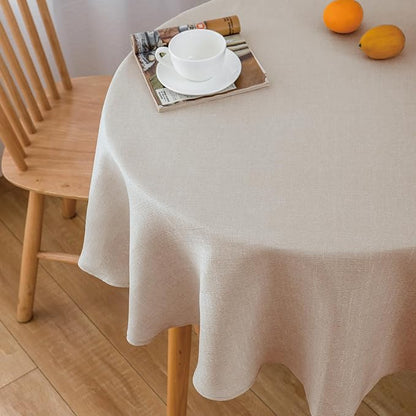 NLMUVW Round Linen Tablecloth 48 Inch, Oatmeal Textured Table Cloth Rustic Water Resistant Farmhouse Table Cover for Kitchen Dining Party Coffee