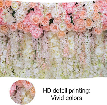 10x8ft Pink Rose Flower Wedding Photography Backdrop Spring Floral Photography Backdrop Valentine's Day Mother's Day Girl Birthday Baby Shower Wedding Bridal Party Banner Photo Booth Props Background