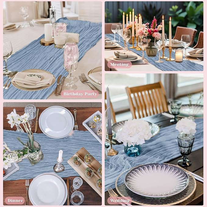 Blue Table Runner, 10Ft 120in Cheesecloth Table Runner, Gauze Rustic Cheese Cloth Table Runners for Wedding, Party, Baby & Bridal Shower, Boho Table Runners for Christmas Thanksgiving Halloween Easter