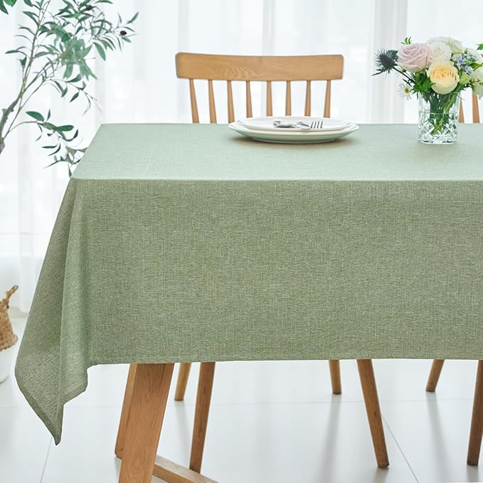 maxmill Square Tablecloth Linen Texture Stain Resistant Waterproof Wrinkle Resistant Washable Soft Table Cloth, Decorative Fabric Table Cover for Dining Room Dinner Party, 52 x 52 Inch, Sage Green