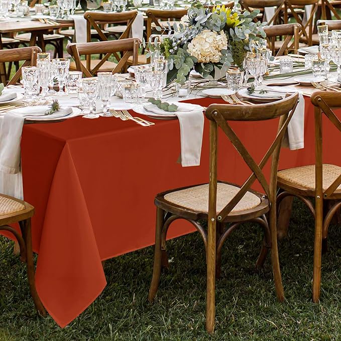 Fitable 8 Pack Rectangle Tablecloths: Stain Resistant Wrinkle Free Fall Table Clothes, Washable Reusable Polyester Table Covers for Wedding Thanksgiving Party Birthday Banquet(Rust, 70x120 inch)