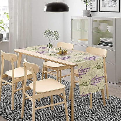 Floral Lavender Table Runner,Vintage Rustic Country Romantic Purple Flower Pattern Print Burlap for Hotel Indoors Outdoor Dining Room Kitchen Home Decor, 13x70in