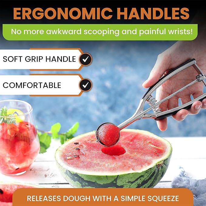 Spring Chef Small 1 Tablespoon Stainless Steel Cookie Scoop for Baking - Multifunctional #60 Cookie Dough Scoop with Trigger Release - Kitchen Scooper for Food - Dishwasher Safe Melon Baller - Black