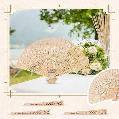 1pc Personalized Wedding Fans for Guests - Custom Wooden Hand Fans with Names/Dates - Bulk Wedding Favors for Bridal Shower, Baby Shower & Parties (Wood, 1pc)