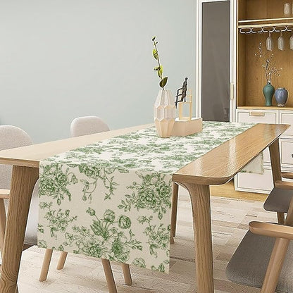 Vintage Flower Table Runner, Wildfloral Green Floral Sketch Pattern Print Table Runner for Kitchen Dinning Table Runner Decor Home Wedding Party Holiday, 13x36 Inch