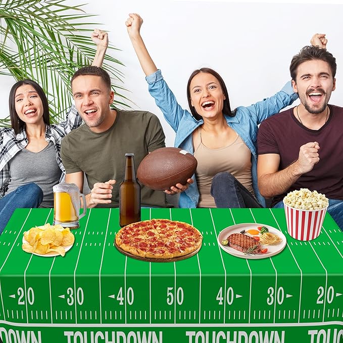 QZYL Football Party Decorations 2025, Disposable Football Tablecloth, 2 PCS Brown Green Decoration Runner, Game Day Theme Table Cloth, Plastic Table Cover for Game Day Touchdown Party Supplies