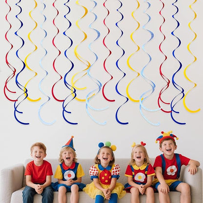 36 Pcs Red Blue Yellow Hanging Swirl Decorations Colorful Felt Swirl Streamer Spiral Ceiling Decorations Garland for Carnival Circus Clown Fiesta Festival Birthday Baby Shower Wedding Party Supplies