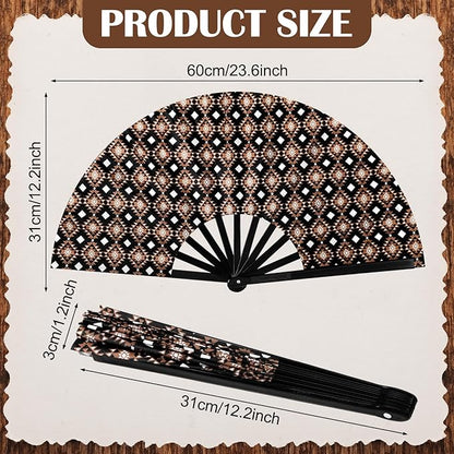 Thyle 6 Pcs Large Folding Fan for Line Dancing Bulk Boots on The Ground Hand Fan Black Popping Clapping Party Favors Decoration Gift for EDM Festival Club Summer(Western Cowboy)