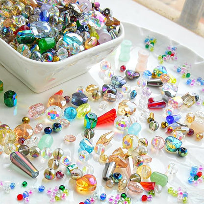 Half Pound Assorted Glass Beads for Jewelry Making, 2-16mm Colorful Crystal Beads for Bracelets, Crafts, DIY Art, Bulk Jewelry Making Supplies