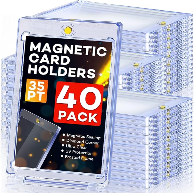 40ct Magnetic Card Holders, 35pt One Touch Card Holder, U-V Protection Hard Plastic Case for Trading Cards, Display Case for Sports, Baseball, Football, Game Cards