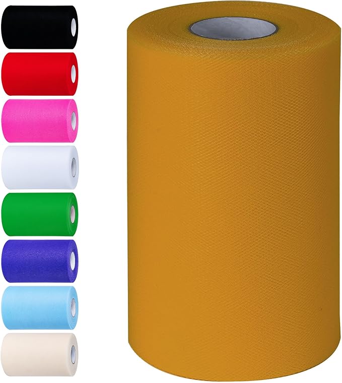 Gold Tulle Fabric Rolls 6 Inch by 100 Yards (300 feet) Tulle Roll Spool Fabric for DIY Tutu Skirt Baby Shower Birthday Party Wedding Decorations Christmas Craft Supplies (Gold)