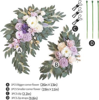 Faux Flower Swag Set of 2 for Wedding Welcome Signs Floral Swag Wedding Reception Ceremony Signs Decor (Purple)