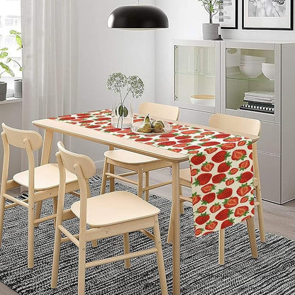 Strawberry Table Runner,Spring Summer Fruit Print Table Runner for Kitchen Dining Table Home Party Decoration 13x72 Inch