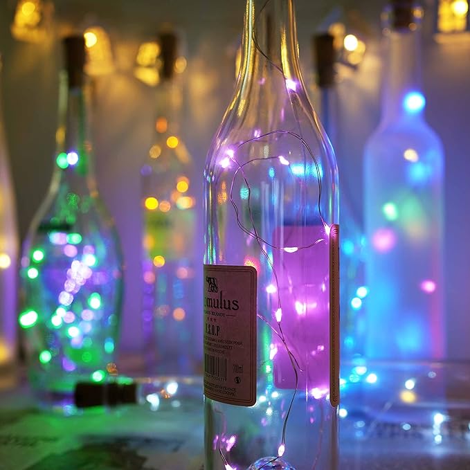 10 Pack Bottle Cork Lights 10 LED Wine Bottle Battery Powered Lights Copper Wire Fairy String Light for Christmas Halloween Wedding Birthday Party DIY Home Decor (10 Colors)