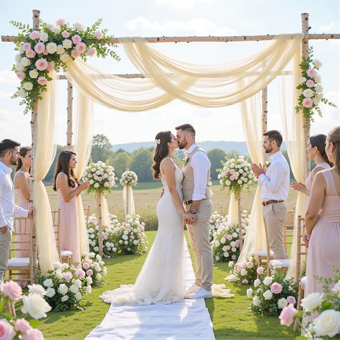 Champagne Arch Draping Fabric for Wedding, 60" x 26Ft Chiffon Drapery Fabric Drapes Backdrop for Wedding Ceremony Baby Shower Bridal Shower Decoration(1 Panel)