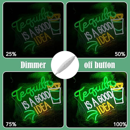 Tequila Is A good Idea Neon Sign LED Tequila Light Up Sign for Wall Decor Dimmable USB Tequila Neon Light Signs for Beer Bar Home Party Music Festival Man Cave Restaurant