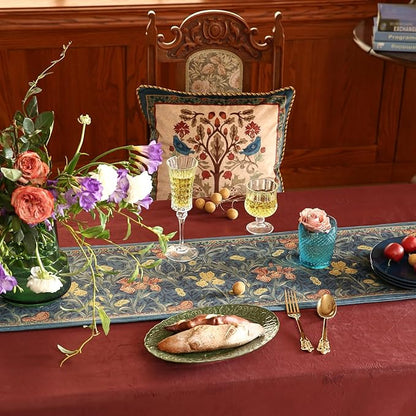 patdrea Designer Casual Wild Floral Velvet Table Runner 87 Inch Long, Dark Blue Occult Bouquets Pattern Table Mat, Decoration for Kitchen Dining Coffee Table Cabinet Banquet Thanksgiving,12"*87"