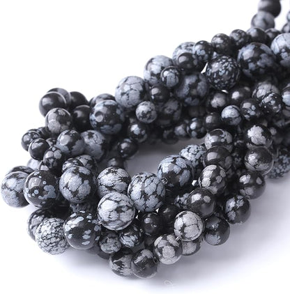 Snowflake Stone Beads for Jewelry Making DIY Craft Gemstone Beads Kit (6mm, 60pcs) Smooth Healing Crystal Beads for Bracelets, Necklaces, Home Decor