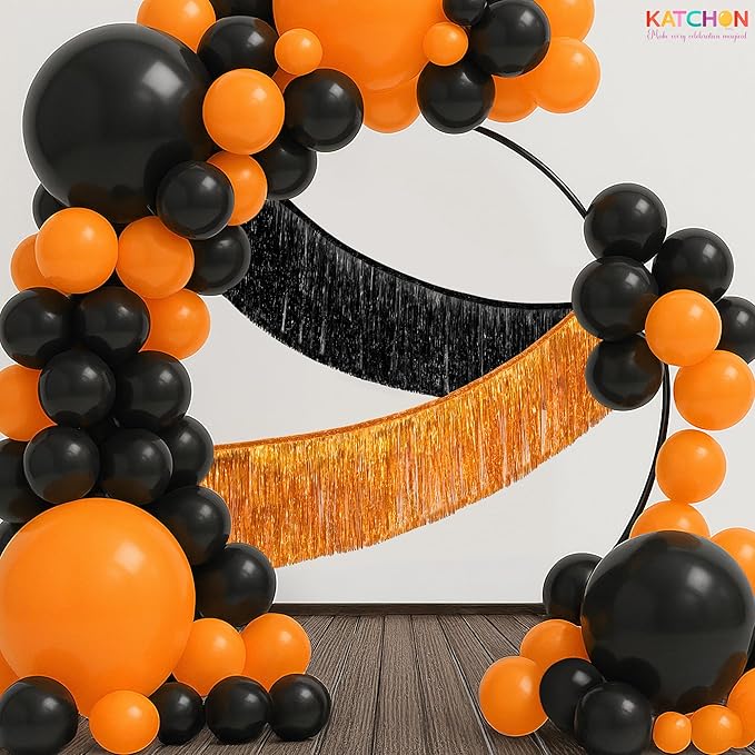 KatchOn, XtraLarge Black and Orange Fringe Banner - 6.5 Ft, Pack of 2 | Halloween Tinsel Garland for Halloween Decorations, Orange and Black Party Decorations | Foil Fringe Garland for Birthday Party