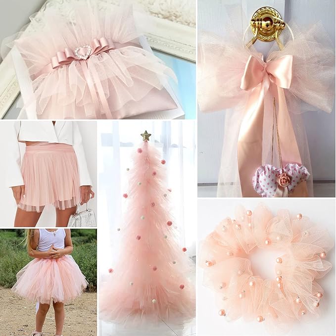 Blush Tulle Fabric Rolls 6 Inch by 100 Yards (300 feet) Fabric Spool Tulle Ribbon for DIY Blush Tutu Bow Baby Shower Birthday Party Wedding Decorations Christmas Craft Supplies