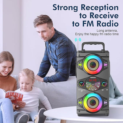 Portable Bluetooth Speakers 60W Big Powerful Wireless Loud Stereo Bass Sound Boombox Home Party Speaker with Subwoofer, FM Radio, LED Colorful Lights
