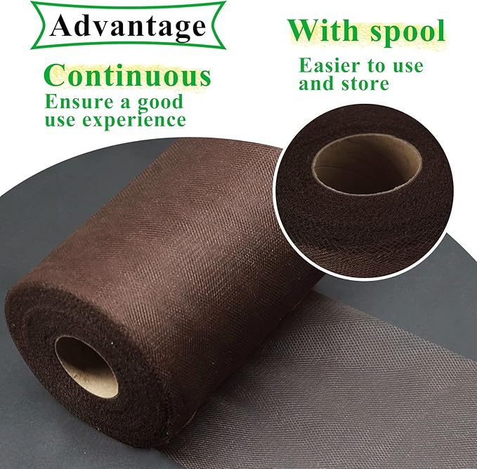 Brown Tulle Fabric Rolls 6 Inch by 100 Yards (300 feet) Fabric Spool Tulle Ribbon for DIY Brown Tutu Bow Baby Shower Birthday Party Wedding Halloween Decorations Christmas Craft Supplies