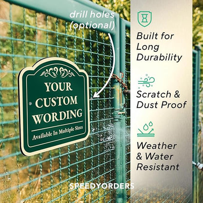 Custom Decorative Outdoor Metal, Personalized Aluminum, Customized Driveway, Waterproof Signs Made In USA - Design 1 Forest Green 12x12 In