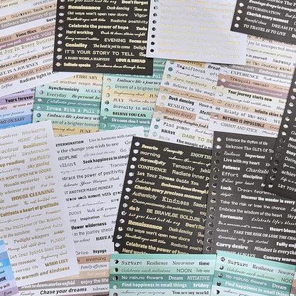 2500+ Pcs Word Stickers for Journaling, 50 Sheets Quote Sticker Gold Foil Art Scrapbook Supplies for Junk Journal, Scrapbooking Supplies for Bullet Journal Craft Small Talk Stickers for DIY Gift Card